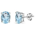 thumbnail image 1 of Blue Topaz 6x4mm Oval-Cut Solitaire Sterling Silver Stud Earrings, 1 of 3