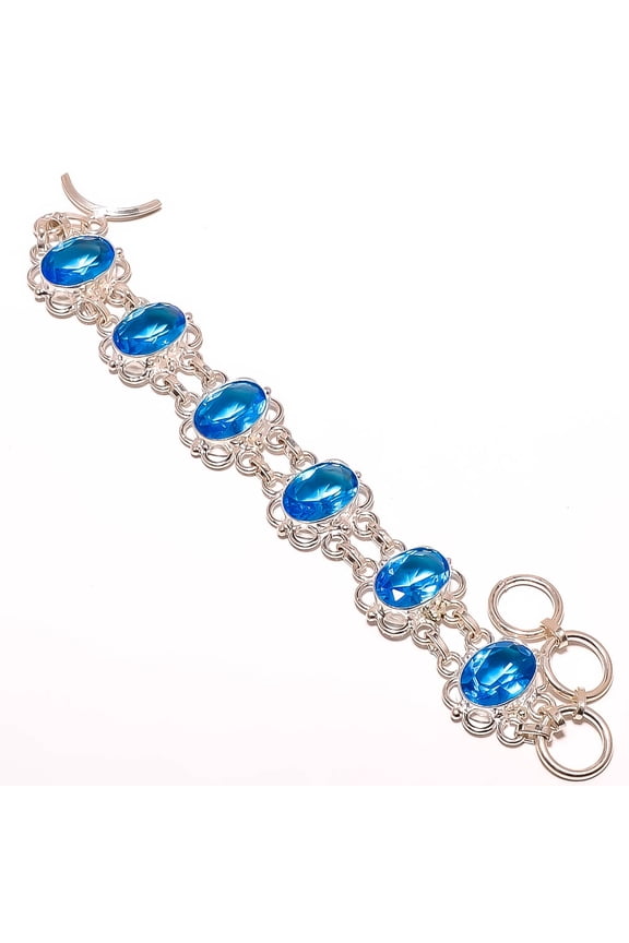 Blue Topaz 925 Silver Plated Ethnic Bracelet 7-7.99" TB7511-334, Valentine's Day Gift, Birthday Gift, Beautiful Jewelry For Woman & Girls