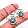 thumbnail image 1 of Blue Topaz 925 Silver Black & Gold Rhodium Plated Earring 1.64", Handmade Earring, Silver Jewelry Earring, Drop Dangle Earring, Elegant Earring, Blue, 1 of 2