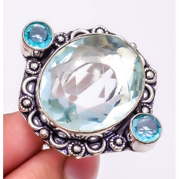 Blue Topaz 925 Sterling Silver Jewelry Ring s.8.5 M1449, Gemstone Silver Jewelry, New Year Sale, Valentin's Day Gift