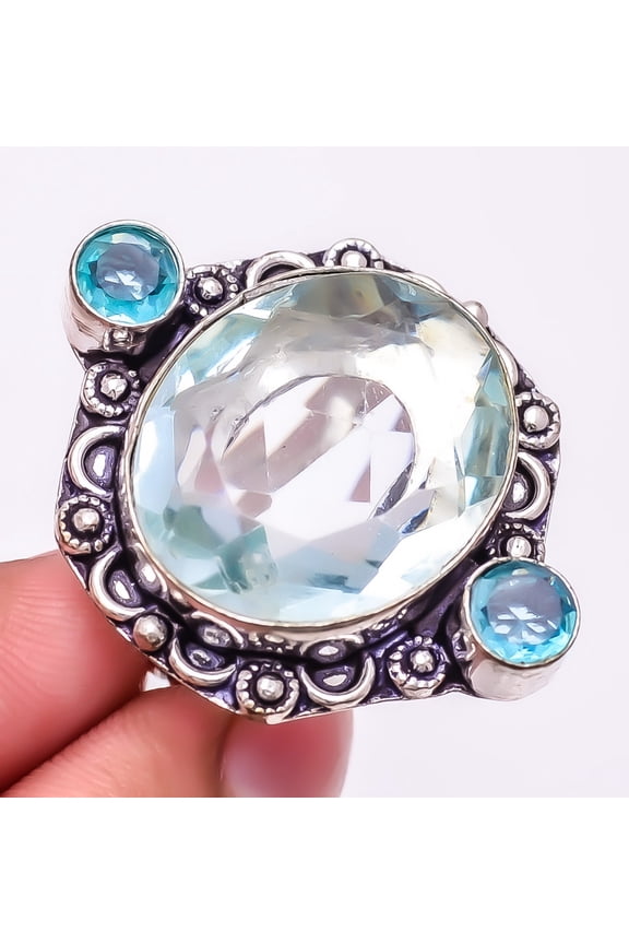 Blue Topaz 925 Sterling Silver Jewelry Ring s.8.5 M1449, Gemstone Silver Jewelry, New Year Sale, Valentin's Day Gift