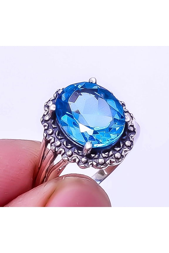 Blue Topaz 925 Sterling Silver Solitaire Ring s.5.5 R7876-44, Christmas Gift, Gemstone Silver Jewelry, Topaz Ring, New Year Sale