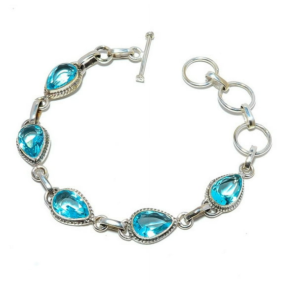 Blue Topaz 925 Sterling Silver Tennis Bracelet 7.99" B1527-2, Gemstone Jewelry, Birthday Gift, Beautiful Jewelry For Woman & Girls