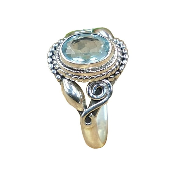 Blue Topaz Cut Stone 925 Sterling Silver Engagement Ring Gift Jewelry for Her