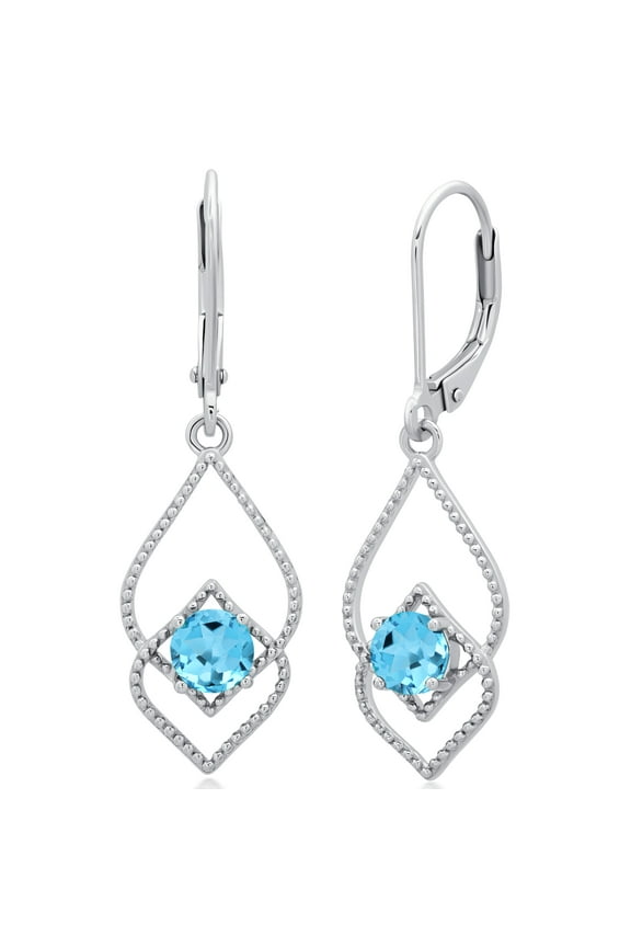 Blue Topaz Dangle Earrings for Women in 925 Sterling Silver with Leverback and 5mm December Birthstone by MAX + STONE