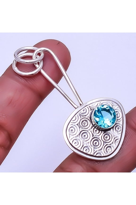 Blue Topaz Designer Handmade 925 Sterling Silver Pendant 1.95" P_9335_121_80