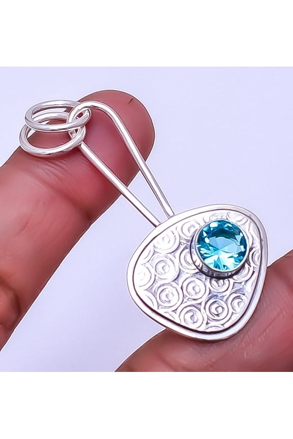 Blue Topaz Designer Handmade 925 Sterling Silver Pendant 1.95" P_9335_121_81