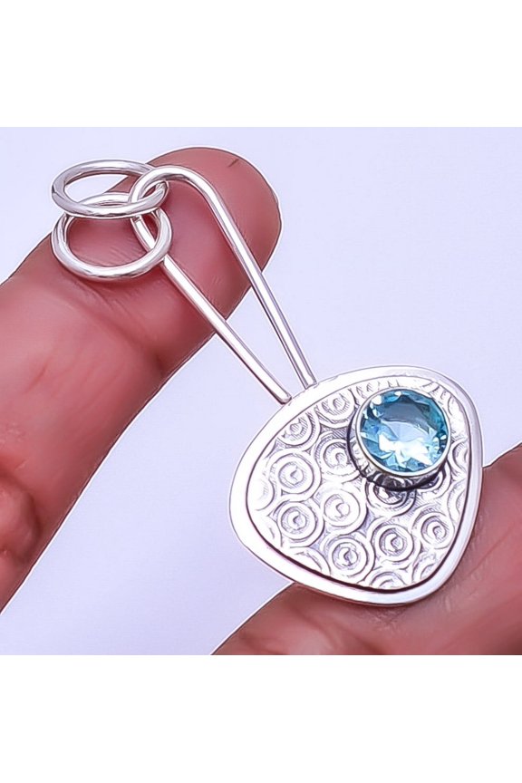Blue Topaz Designer Handmade 925 Sterling Silver Pendant 1.95" P_9335_121_91