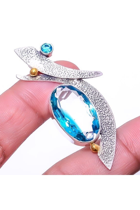 Blue Topaz Designer Handmade 925 Sterling Silver Pendant 2.15" P_9389_156_66