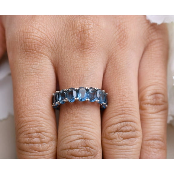 Blue Topaz Engagement Ring Blue Topaz Gemstone Band Oval Ring Wedding Promise Band Ring Gift Unique Jewelry