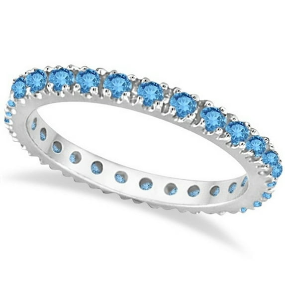 Blue Topaz Eternity Stackable Ring Band 14K White Gold (0.75ct)