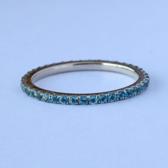 Blue Topaz Full Eternity Ring, 925 Sterling Silver Dainty Band, Promise Band, Micro Pave Set Thin Eterntiy Band, Gift For Her