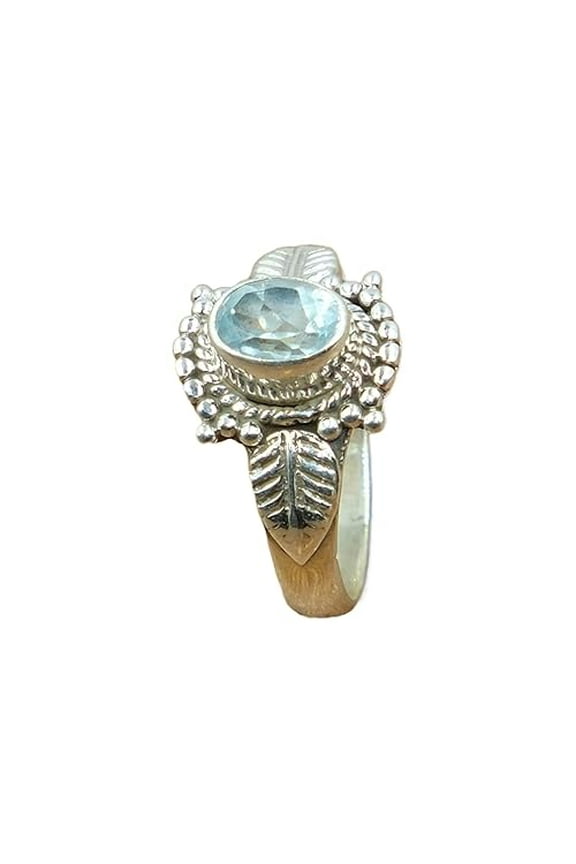 Blue Topaz Gemstone Pure 925 Sterling Silver Handmade Cut Stone Ring Valentines Day Gift Jewelry