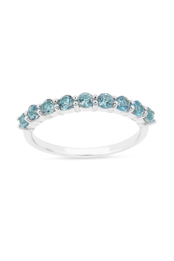 Blue Topaz Half Eternity Ring For Women- Round 925 Sterling Silver Rings