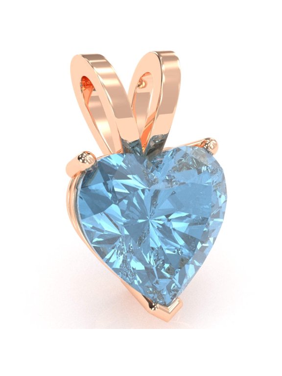 Blue Topaz Heart Solitaire Pendant In 14k Rose Gold