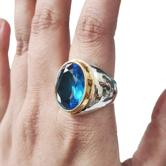 Blue Topaz Mans Ring, Natural Swiss Blue Topaz Ring, November Birthstone, Silver Jewelry, 925 Silver Ring, Heavy Mens Ring, Arabic Design, Ottoman Style Ring, Christmas, Mens Signet Ring