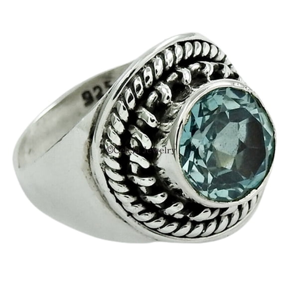 Blue Topaz Natural Gemstone Ring, Statement Promise Ring, Proposal Ring, Delicate Bohemian Holiday Gifts, Organic Ring, Gifts Ring, November Birthstone, Anniversary Gifts (blue-topaz, Size 12)