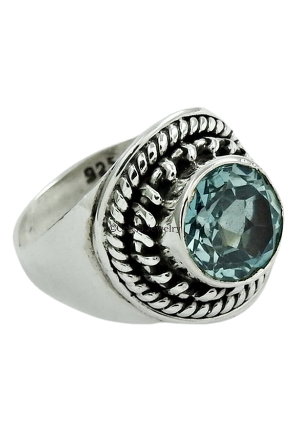 Blue Topaz Natural Gemstone Ring, Statement Promise Ring, Proposal Ring, Delicate Bohemian Holiday Gifts, Organic Ring, Gifts Ring, November Birthstone, Anniversary Gifts (blue-topaz, Size 12)