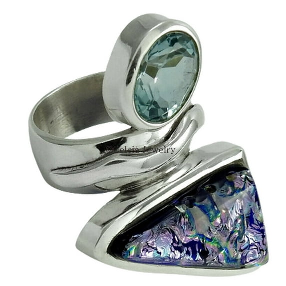 Blue Topaz Natural Healing Ring, Pure 925 Sterling Silver, Multi Stone Stackable Handmade Ring For Women, Wedding Ring, Promise Ring, Anniversary Gifts For Her, November Birthstone Size 7