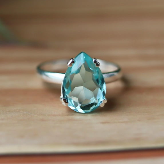 Blue Topaz Ring, 925 Silver Ring, Prong Setting Ring, Pear Cut Gemstone, Minimalist Ring, Statement Ring, Cocktail Ring, Engagement Ring