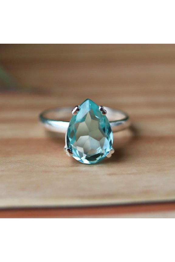 Blue Topaz Ring, 925 Silver Ring, Prong Setting Ring, Pear Cut Gemstone, Minimalist Ring, Statement Ring, Cocktail Ring, Engagement Ring
