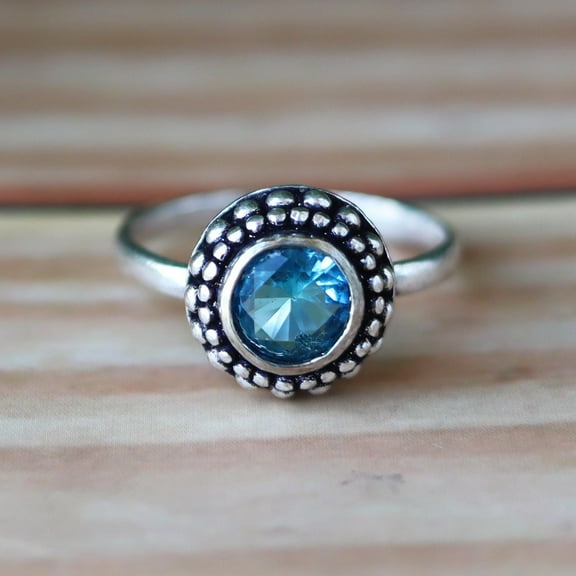 Blue Topaz Ring, 925 Silver Ring, Round Cut Ring, Statement Ring, Bohemian Ring, Vintage Ring, Beautiful Ring, Promise Ring, Designer Ring