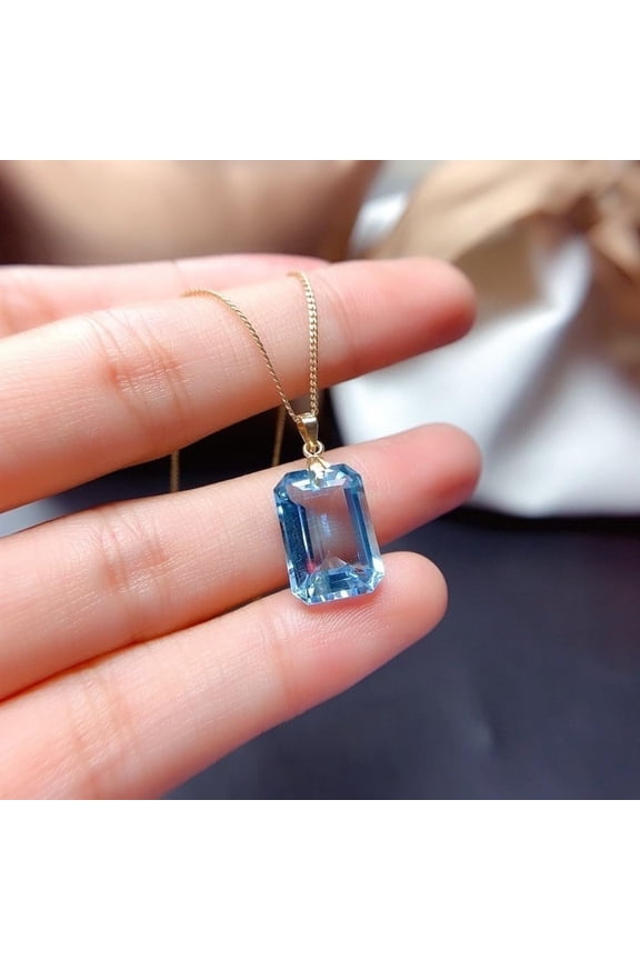 Blue Topaz Crystal 925 Silver Necklace,Sky Blue Clear Topaz Necklace,Sky Blue