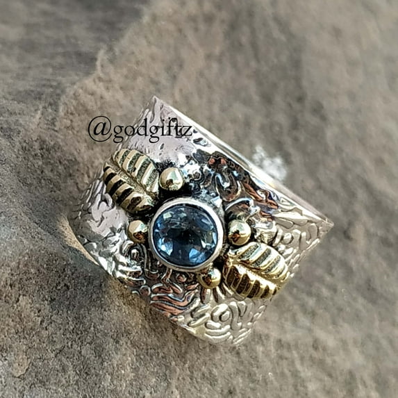 Blue Topaz Spinner Ring | Spinning Band Ring | Blue Topaz Ring | Anxiety Ring | Worry Ring | Boho Ring |Spinner Ring |Statement Ring For Her