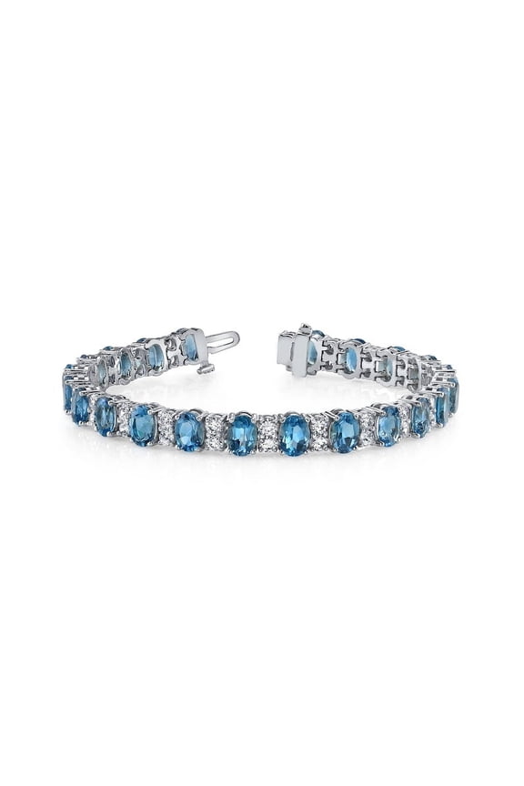 Blue Topaz Tennis Bracelet For Women Oval Gemstone For Her valentine,Anniversary Gift