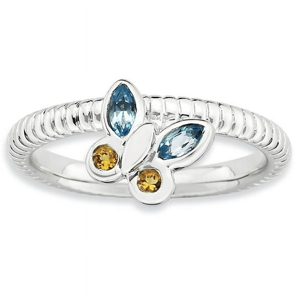 Blue Topaz and Citrine Sterling Silver Butterfly Ring