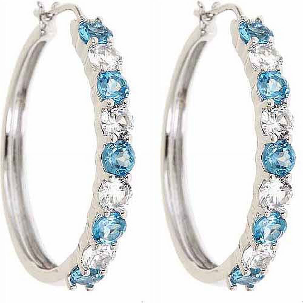 Blue Topaz and Created White Sapphire Rhodium-Plated Earrings