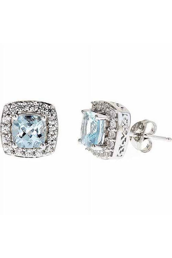 Blue Topaz and Created White Sapphire Sterling Silver Earrings