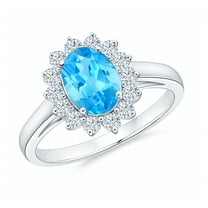 Blue Topaz and Cubic Zirconia Halo Ring 925 Sterling Silver Womens December Birthstone Jewelry US Size 6
