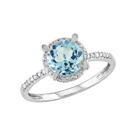 Blue Topaz and Diamond 1.65 Carat (Ctw) Ring with Halo in 10K White Gold for Women