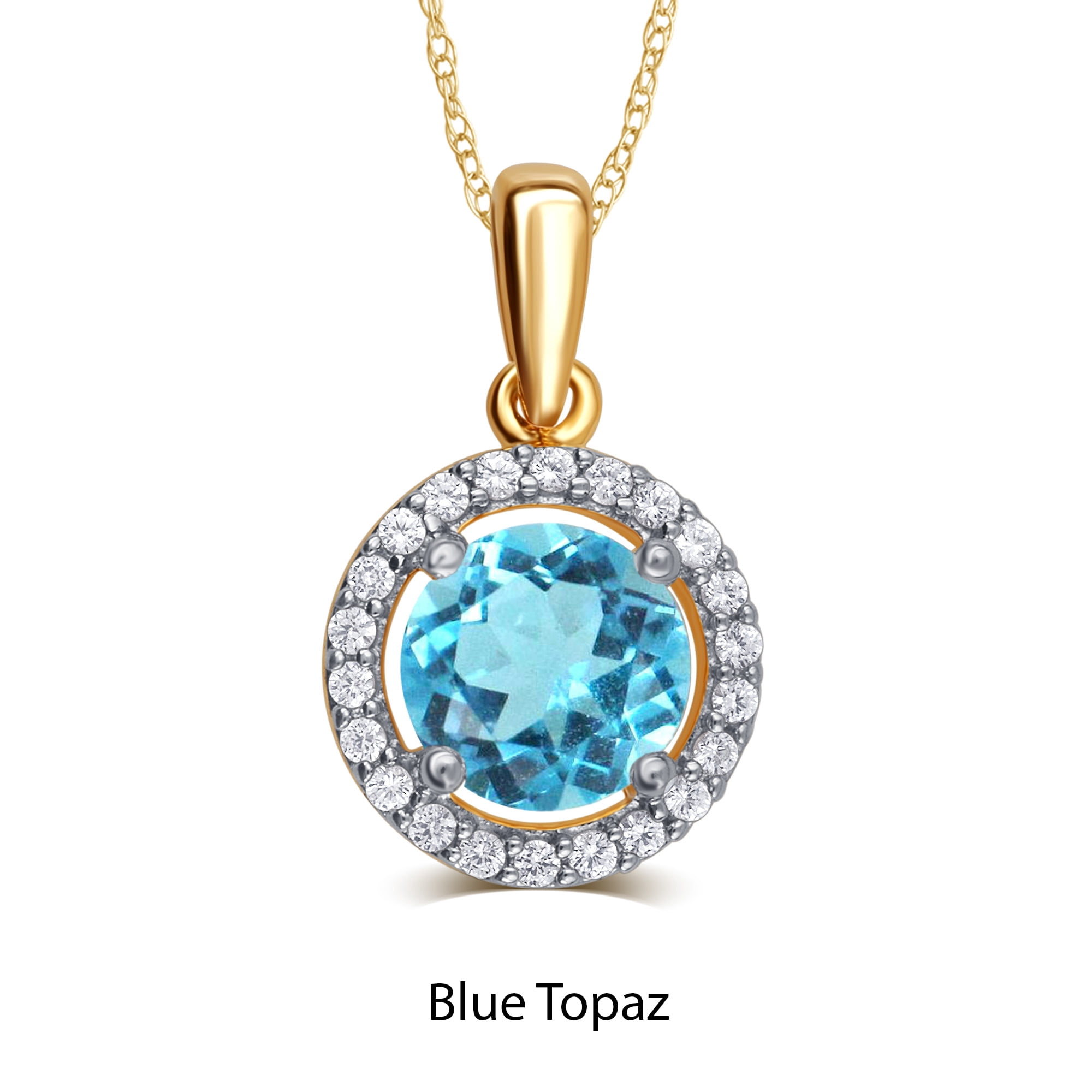 Blue Topaz and White Sapphire Birthstone Pendant in Sterling Silver