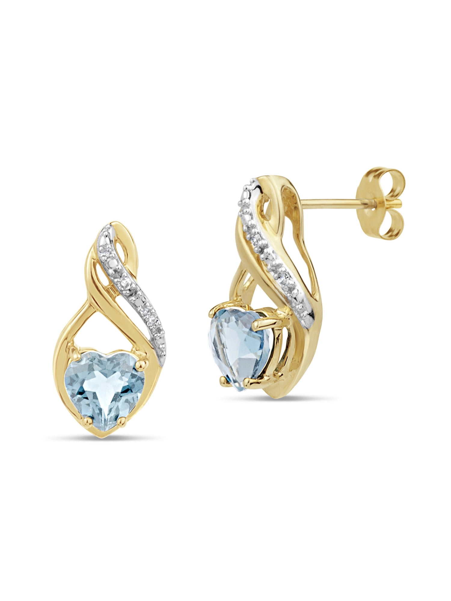 Blue Topaz and White Topaz Heart Stud Earrings in 18K Gold over Silver
