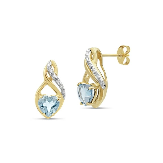 Blue Topaz and White Topaz Heart Stud Earrings in 18K Gold over Silver