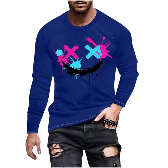 Blue Tops for Man Summer Fall Long Sleeve Crew Neck Spandex Graphic Tops Blouses Shirts Man 2026 Clothing M