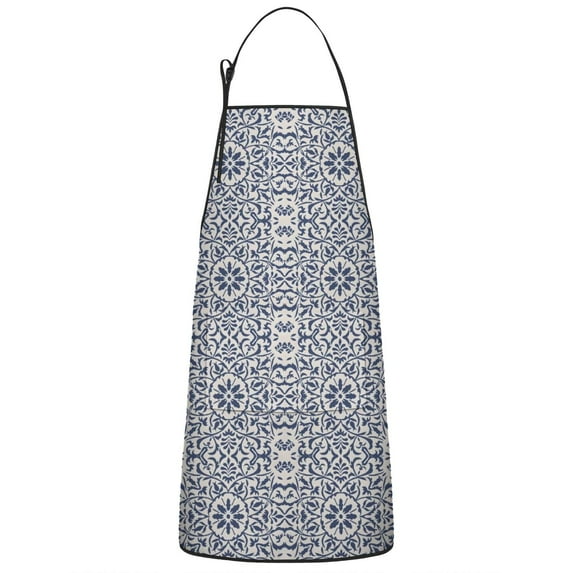 Blue Traditional Floral and Vine Pattern Apron-Garden Aprons for Women with Pockets-Cotton Linen Waterproof Kitchen Cooking Gardening Aprons Adjustable for Kitchen,Cooking,BBQ and Salon 33x27 Inch
