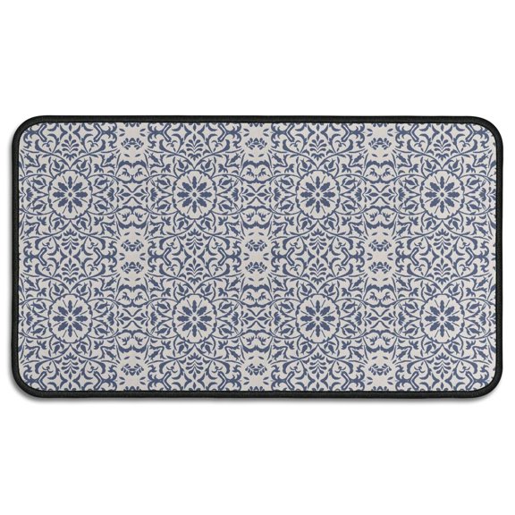 Blue Traditional Floral and Vine Pattern Door Rugs,Washable Non Slip Door Mats Indoor,Decorative Door Mats,Entry Mat Indoor for Entrance,Bedroom,Kitchen,Bathroom,30"x17"