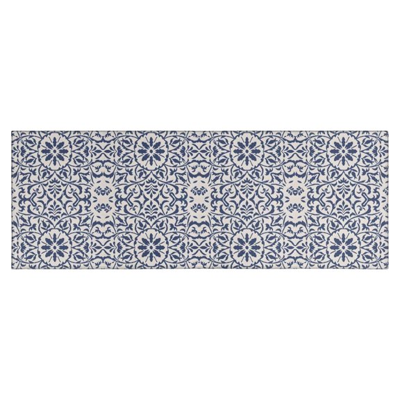 Blue Traditional Floral and Vine Pattern Kitchen Rug Mat,Kitchen Runner Rugs Non Skid Washable,Decorative Kitchen Floor Mats for Kitchen,Sink,Laundry,17"X47"