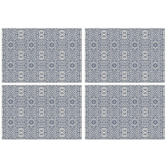 Blue Traditional Floral and Vine Pattern Summer Placemats Table Placemats Set Of 4-Linen Kitchen Washable Placemats Table Mats 11.8"x17.7" Non-Slip Heat Resistant
