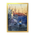 thumbnail image 1 of Blue Tram At Sunset With Church During Sunset Cityscape 24 in x 32 in Framed Painting Canvas Art Print, by Designart, 1 of 4
