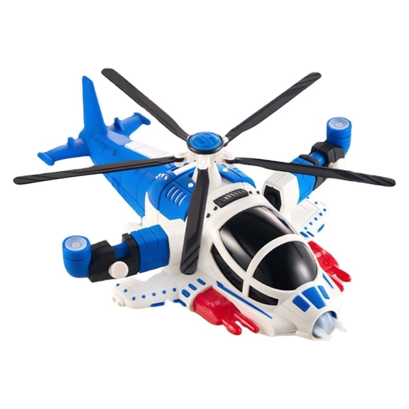 Blue Transforming Armed Fighter Aircraft Helicopter Toy 360 Rotating Sound Lights Kids Fun Play