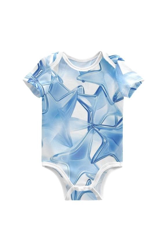 Blue Translucence Stars Pure Cotton Bodysuit Short Sleeve Pajamas One-Piece Romper Unisex 9M