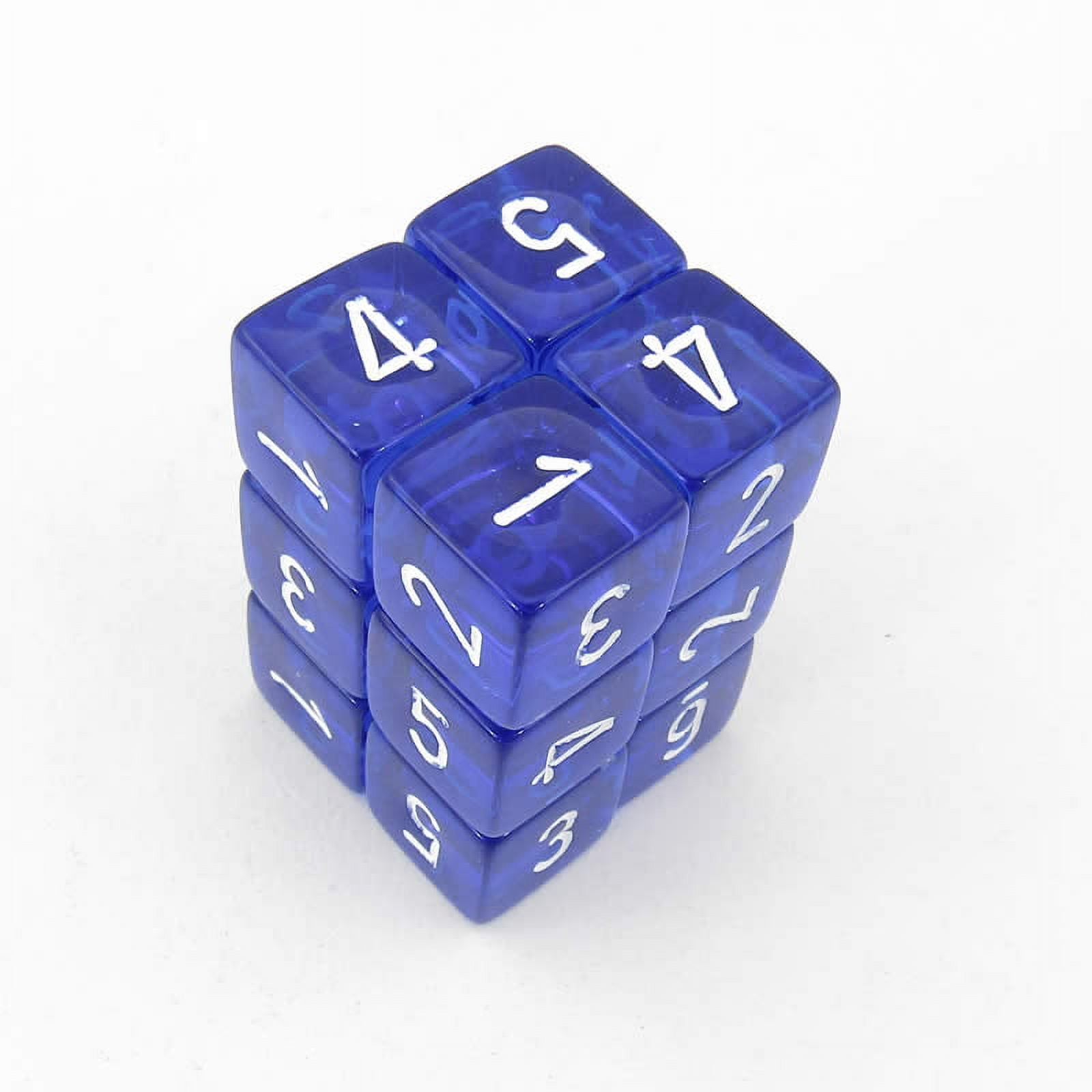 Blue Translucent Dice with White Numbers D6 Aprox 16mm (5/8in) Pack of 12 Wondertrail