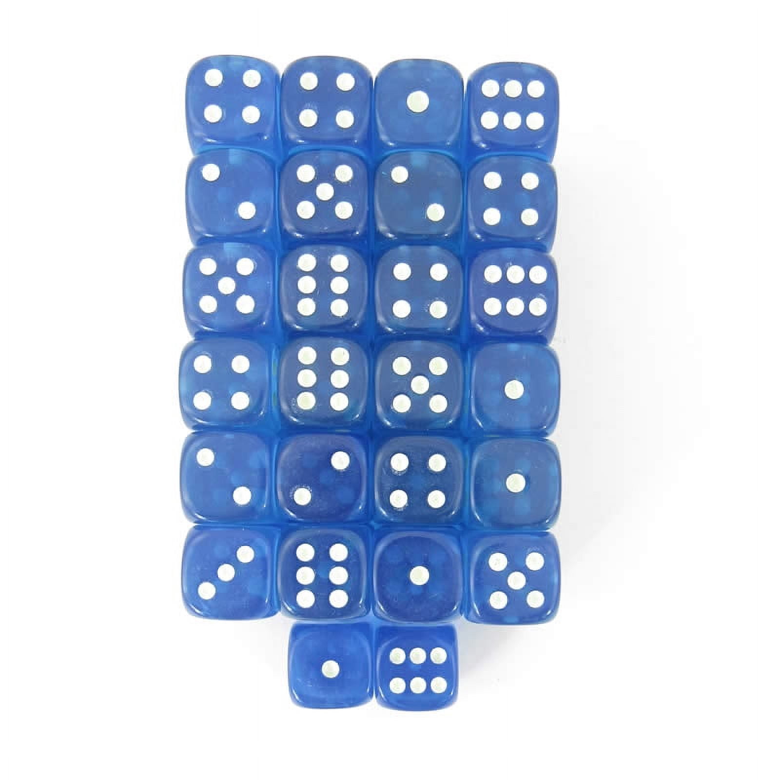 Blue Transparent Dice with Glow in the Dark Pips D6 16mm (5/8in) Pack of 50 Wondertrail