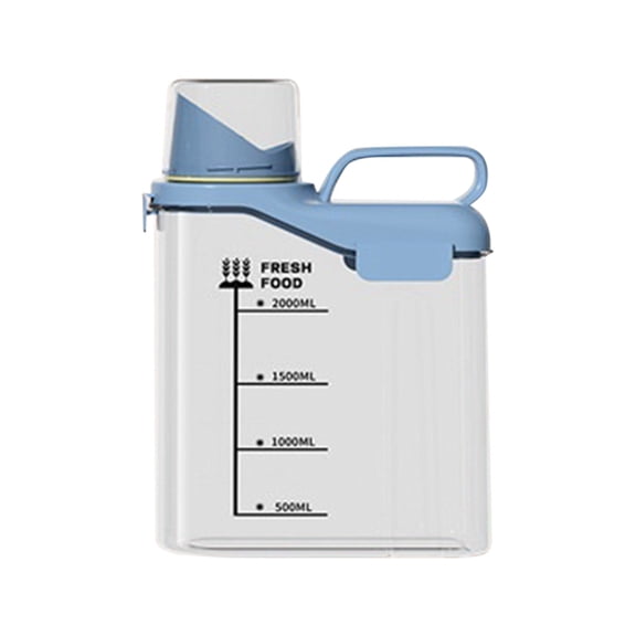 Blue Transparent Kitchen Grain Storage Container with Handle, 2300ml, Moisture-Proof and Insect-