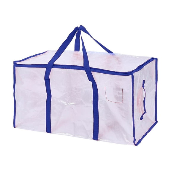 Blue Transparent Moving Storage Bag Large Capacity Woven Tote For Travel Storage 69X36X38Cm 27X14X15 Inches Plastic Material Blue Color