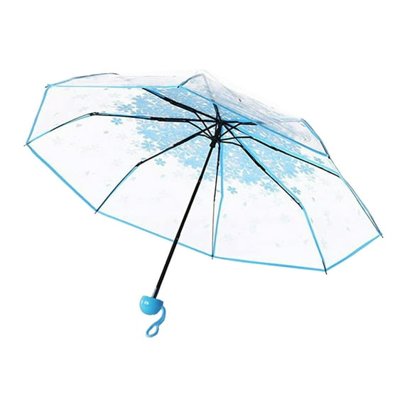 Blue Transparent Umbrella, Clear Rain Umbrella, Transparent Umbrella, High Appearance Triple Fold Design, Compact & Portable